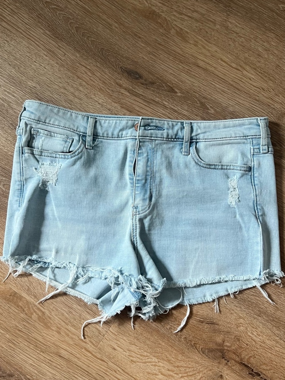 Light Blue Distressed Denim Shorts - Unbranded